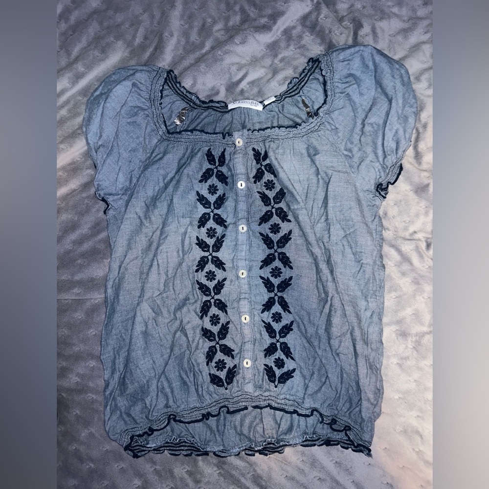 Blue button up blouse
